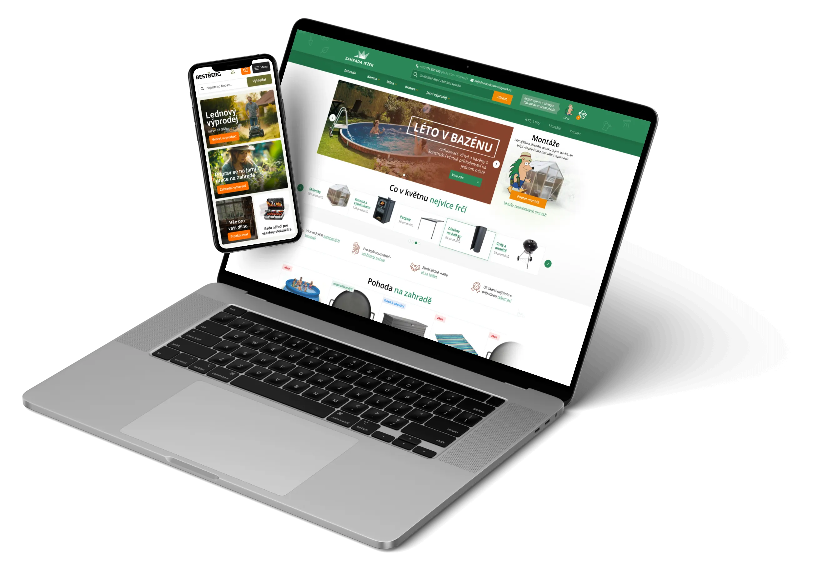 Ukázka návrhu e‑shopu na notebooku a mobilu